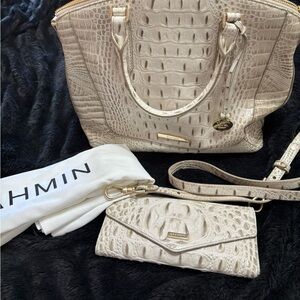 Brahmin Tan Crocodile Embossed Shoulder Bag Set